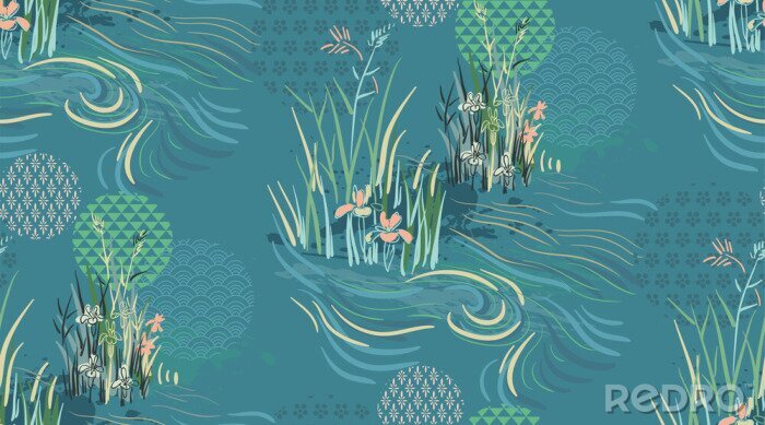 Sticker Fluss mit Blumen im orientalischen Stil