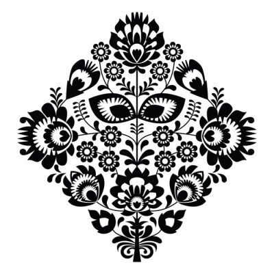 Sticker Folk Stickerei mit Blumen - polish Muster monochrom