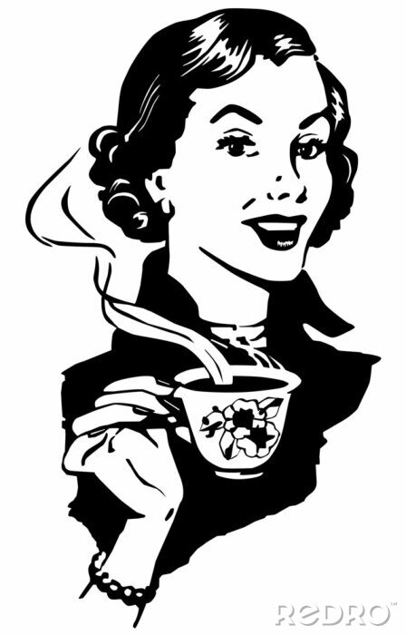 Sticker Frau hält eine Tasse Kaffee Retro-Grafik