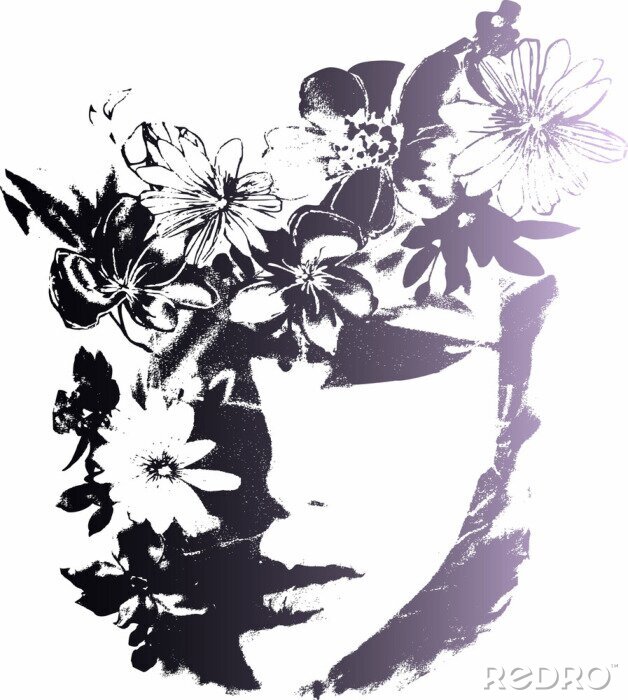Sticker Frau mit Blume Modeillustration