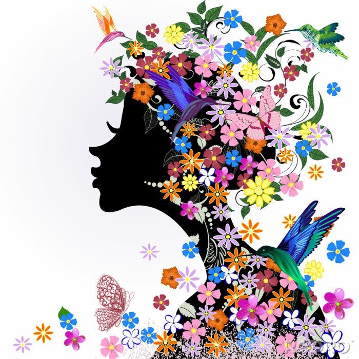 Sticker Frau mit den Blumenhaaren