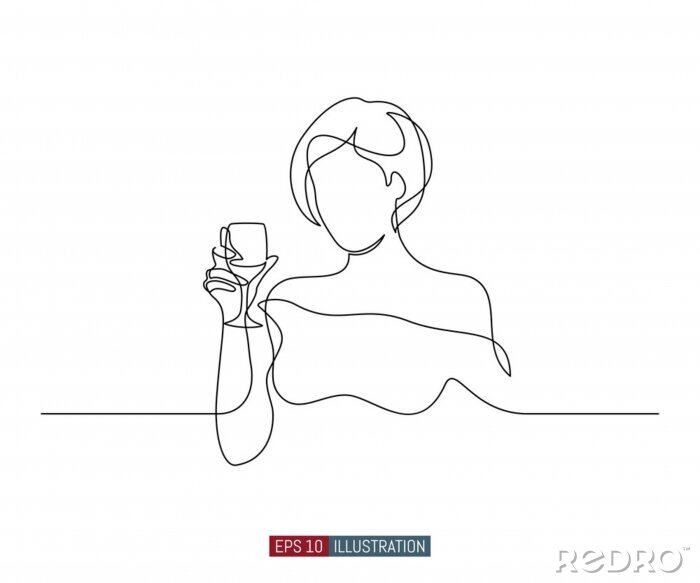 Sticker Frau mit einem Glas Wein minimalistische Grafik