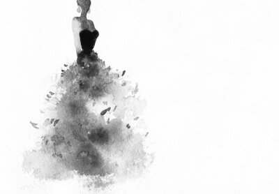 Sticker Frau mit eleganten Kleid .abstract Aquarell