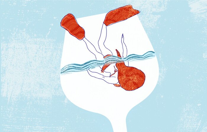 Sticker Frau schwimmt in einem Glas Wein