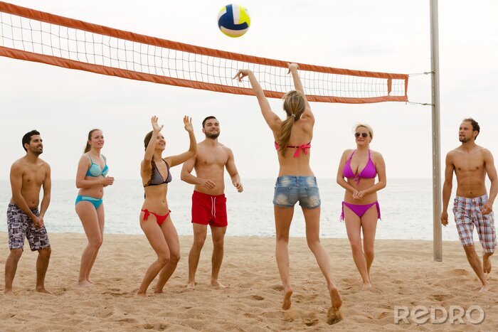 Sticker Freunde, die Volleyball spielen