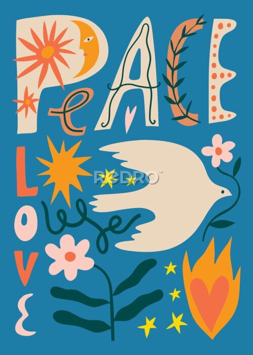 Sticker Friedensslogans und eine weiße Taube