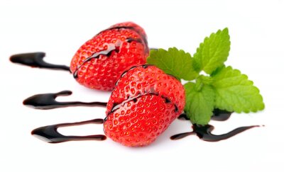 Sticker Frische Erdbeeren mit Minze und Schokolade