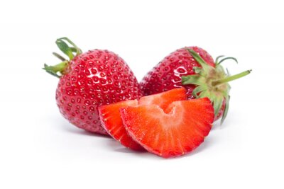 Sticker Frische ganze und in Scheiben geschnittene Erdbeeren