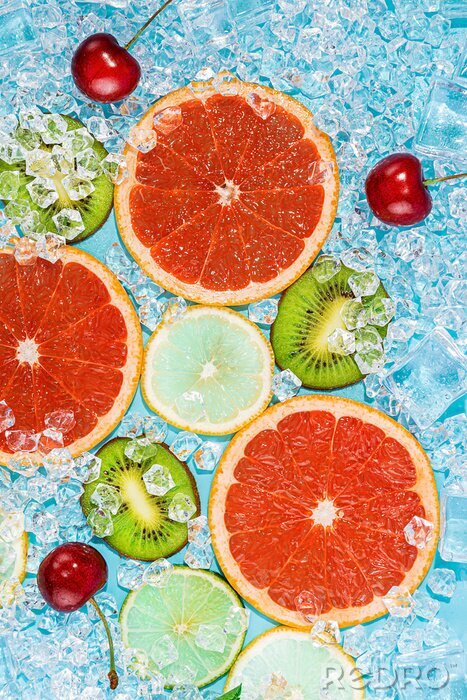 Sticker Früchte auf Eiswürfeln