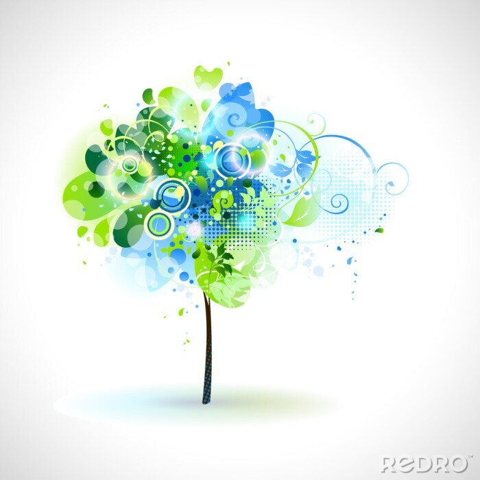 Sticker Frühling-Komposition mit zarten Baum