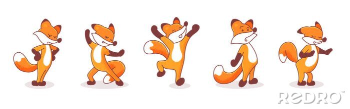 Sticker Füchse in lustigen Tanzpositionen Illustration