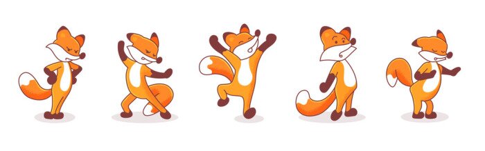 Sticker Füchse in lustigen Tanzpositionen Illustration