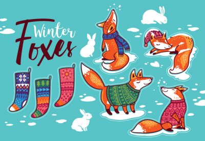 Sticker Füchse in Winterpullis und Schals
