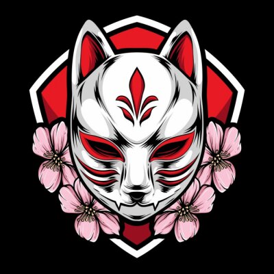 Sticker Füchse Maske Fuchs und rosa Blumen