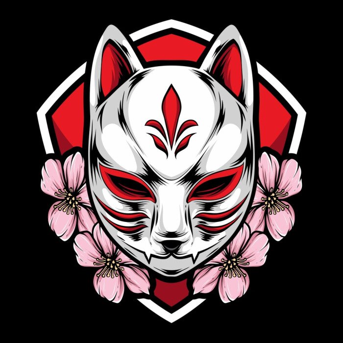 Sticker Füchse Maske Fuchs und rosa Blumen