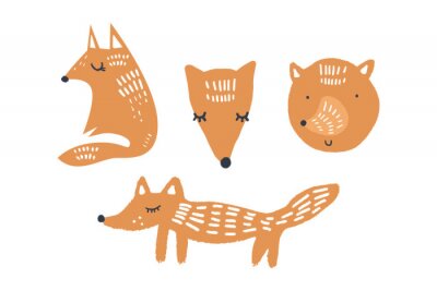 Sticker Füchse Zeichnung von Fuchskopf und -körper mit weißen Linien
