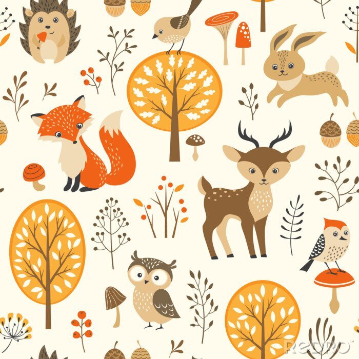 Sticker Für Kinder wilde Tiere im Herbstwald