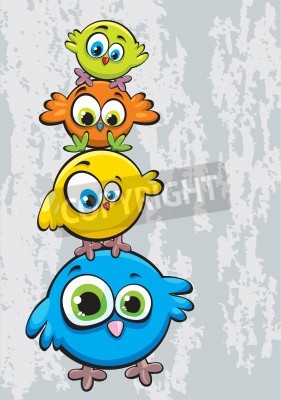 Sticker Funny Cartoon-Familie von Vögeln, die auf einander