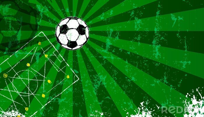 Sticker Fußball auf grünem Rasenhintergrund