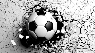Fototapete Fußball durchbricht eine 3D-Wand