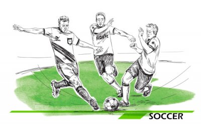 Sticker Fußball, Fußballspieler Illustration.  Vektorbild lokalisiert auf Weiß