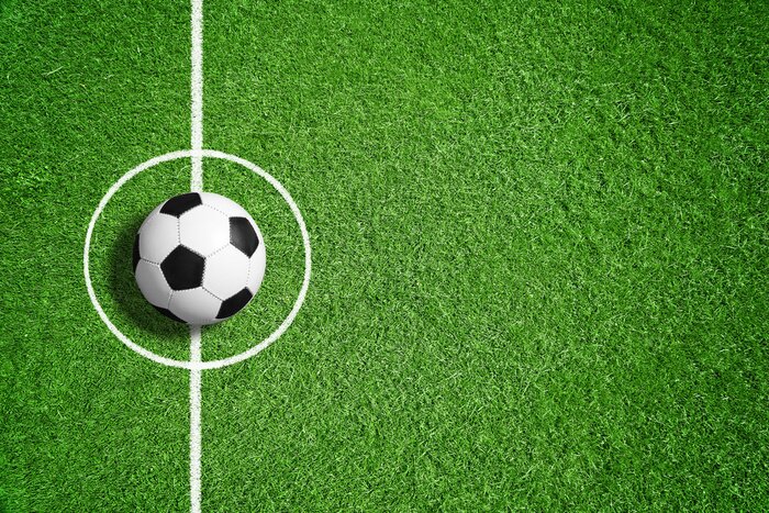 Sticker Fußball in der Mitte des Fußballplatzes liegend Grafik