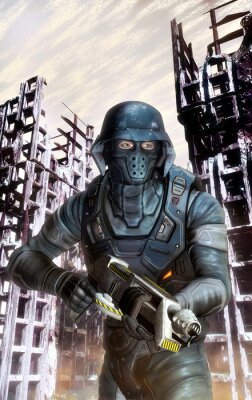 Sticker futuristischer Soldat im Einsatz im Krieg