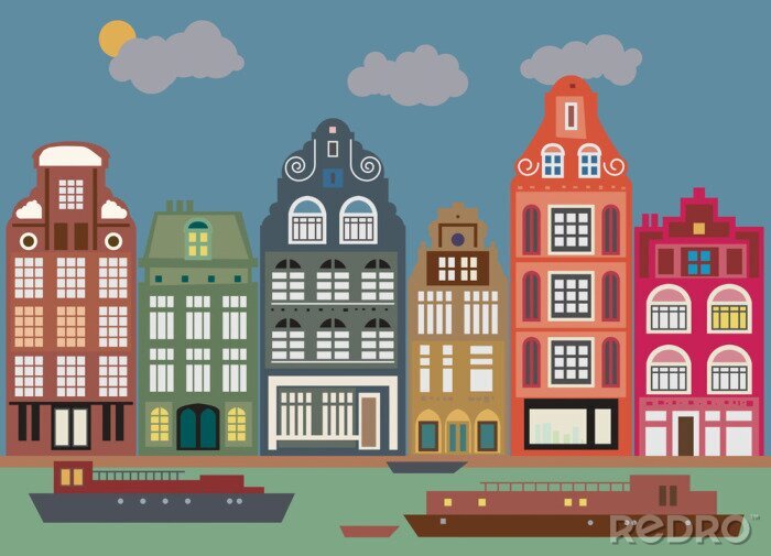 Sticker Gebäude in Amsterdam, Vektor-Illustration