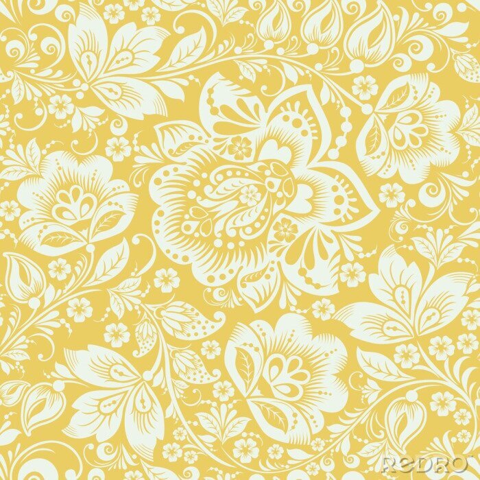 Sticker Gelb ornamentalen Blumen-nahtloses Muster