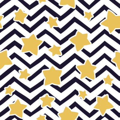 Sticker Gelbe Sterne auf schwarz-weißen Zickzacklinien