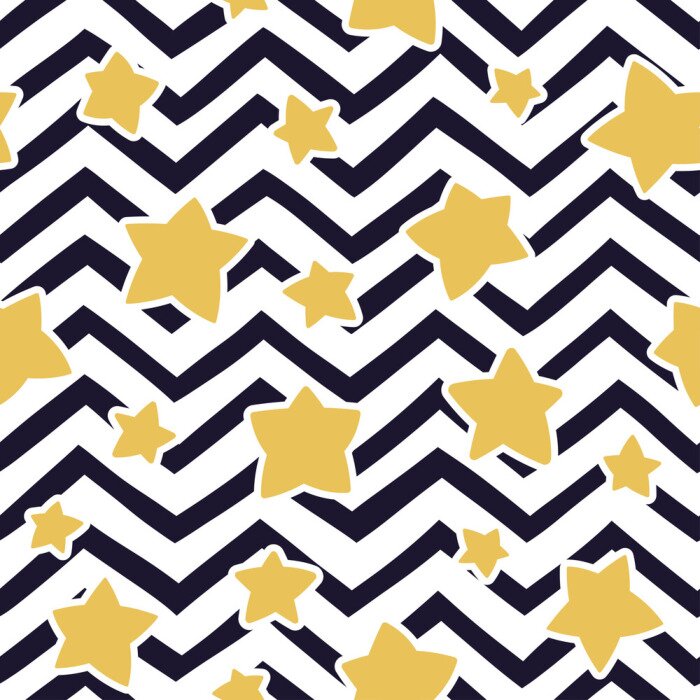 Sticker Gelbe Sterne auf schwarz-weißen Zickzacklinien