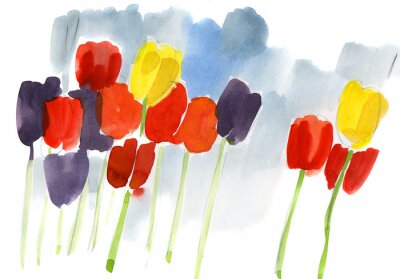 Sticker Gemalte Blumen auf blauem Hintergrund