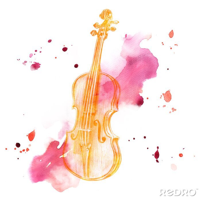 Sticker Gemaltes Instrument orangefarbene Geige