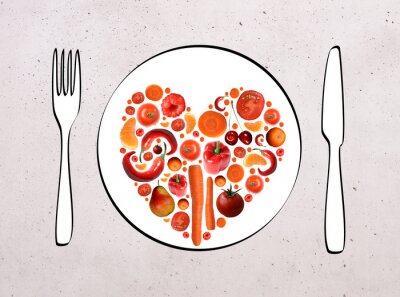Sticker Gemüse und Obst auf einem Teller