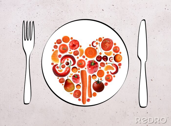 Sticker Gemüse und Obst auf einem Teller