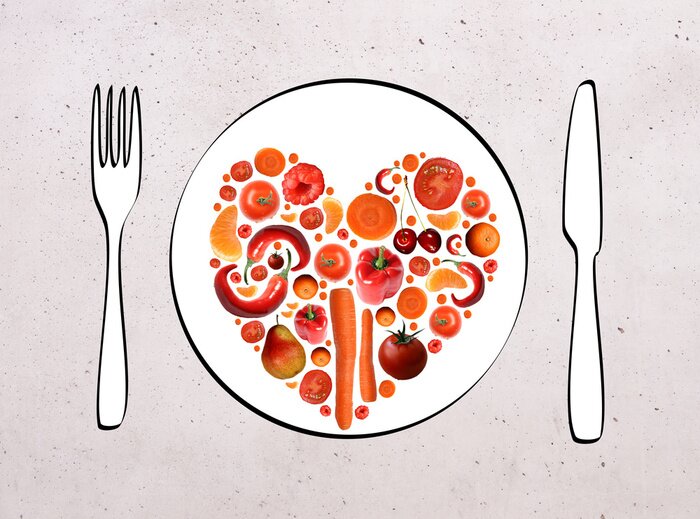 Sticker Gemüse und Obst auf einem Teller