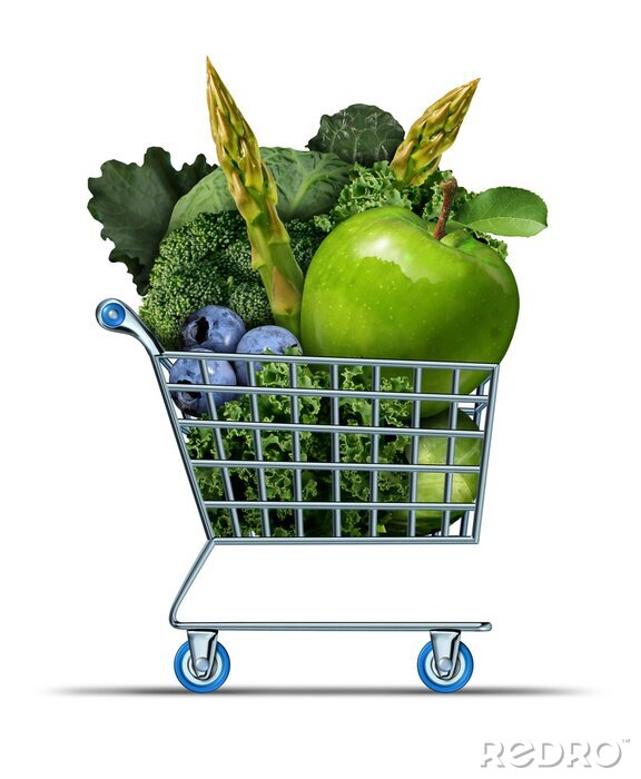 Sticker Gemüse und Obst im Einkaufskorb
