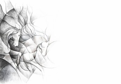 Sticker Geometrische kubistische Herde von Pferden