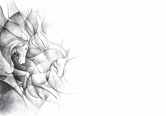 Sticker Geometrische kubistische Herde von Pferden