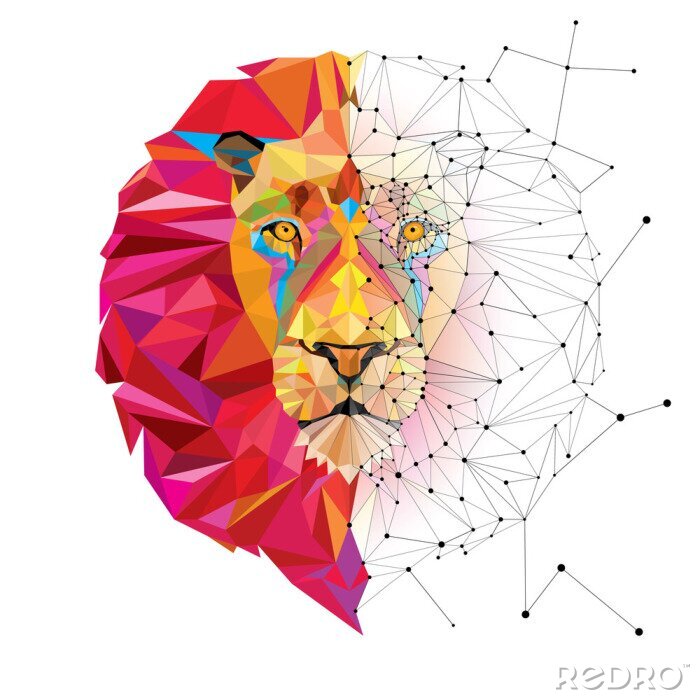 Sticker Geometrischer Löwenkopf Linien und Farben