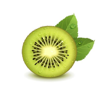 Sticker Geschnittene Kiwi mit Wassertropfen bedeckt