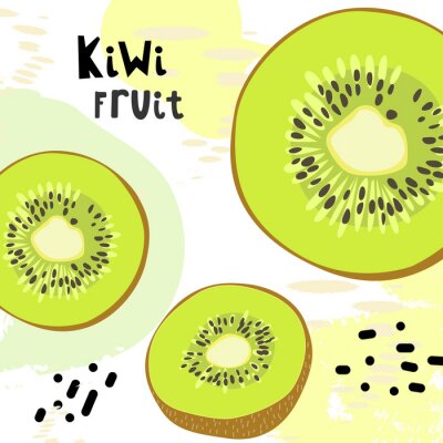 Sticker Geschnittene Kiwis bunte Grafik mit Worten