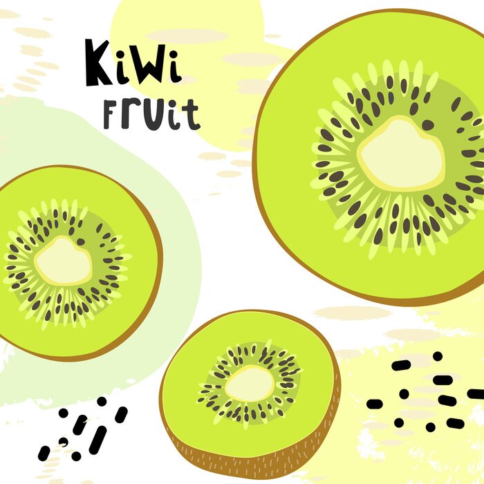 Sticker Geschnittene Kiwis bunte Grafik mit Worten