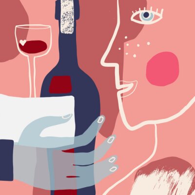 Sticker Gesicht Hand und Wein abstrakte Grafik