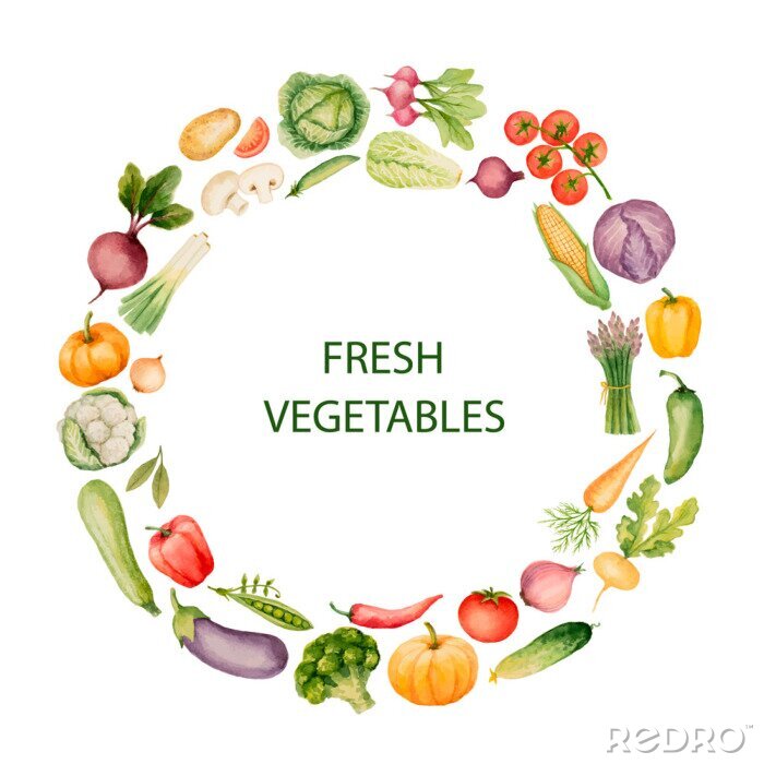 Sticker Gesundes Essen Gemüse in einem Kreis angeordnet