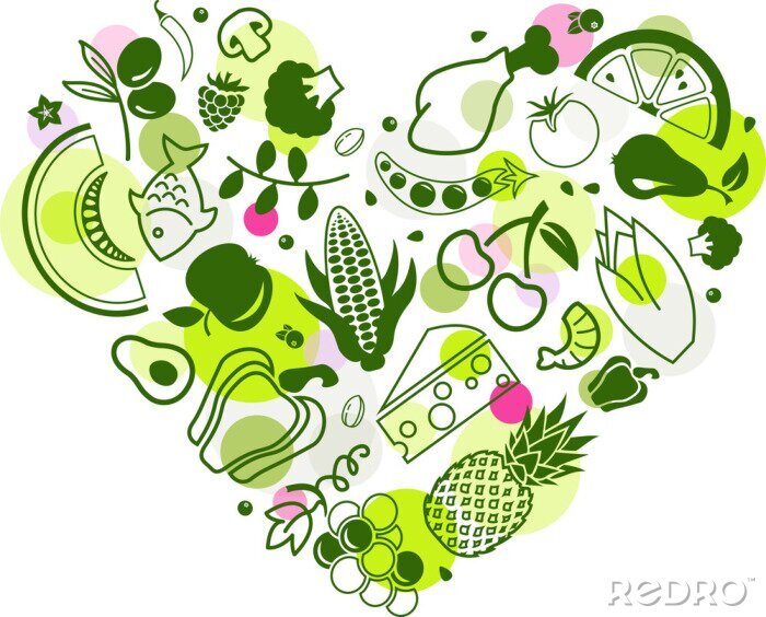 Sticker Gesundes Essen grünes Herz aus Grafiken