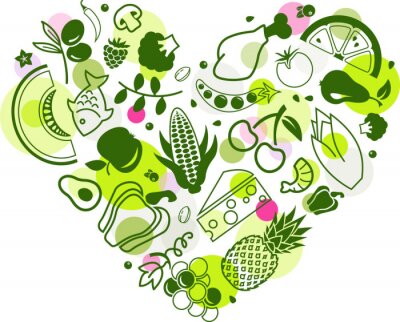 Sticker Gesundes Essen grünes Herz aus Grafiken