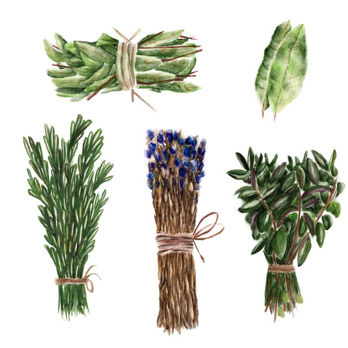 Sticker Gewürze weiß Hintergrund Kräuter in Bündeln