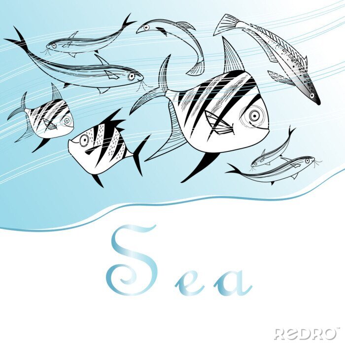 Sticker Gezeichnete Fische mit Aufschrift