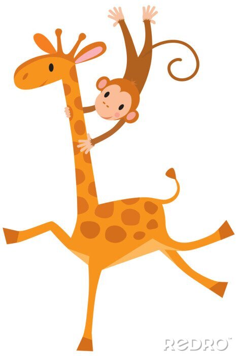 Sticker Giraffe mit Affe auf dem Hals